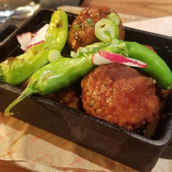 Saint & Second - Small Plates - duck meatballs with hoisin and shishito pepper and radish - $13 - New American Near Me - Long Beach, California Saint & Second - Small Plates - duck meatballs with hoisin and shishito pepper and radish - $13 - New American Near Me - Long Beach, California