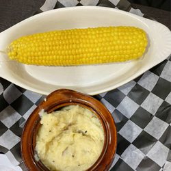 Rocco's Smokehouse Grill - Corn on the cob and mashed potatoes