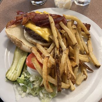 Midvale Mining Cafe & Catering - Bacon American Cheeseburger* & Fries with bacon - Breakfast & Brunch Near Me - Midvale, Utah