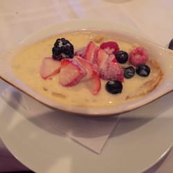 Gorham's Bluff - White Chocolate waffle bread pudding with berries