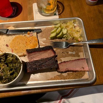 Mabel's BBQ - Brisket with greens. Buffalo Trace single barre private stock. - Barbeque Near Me - Cleveland, Ohio