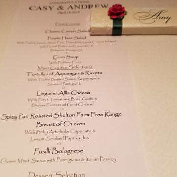 Marios Place - The place setting menu with the misspelled name, "Casy," and showing the third course that was never served. - Italian Near Me - Riverside, California