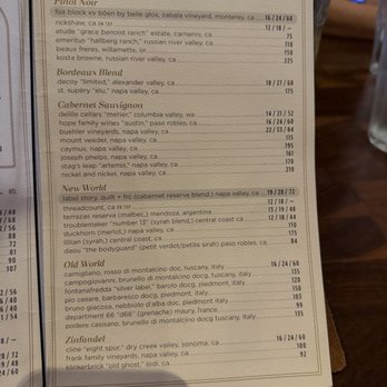 The Henry - Wine menu - Wine menu from The Henry in Phoenix, AZ, featuring categories like Red, Bordeaux Blend, Cabernet Sauvignon, New World, Old World, and Zinfandel with wine names, regions, and prices. - New American Near Me - Phoenix, Arizona