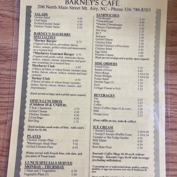 Barney's Cafe - Menu - American Near Me - Mount Airy, North Carolina
