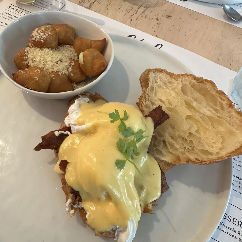 Cecile Bakery + Cafe - Eggs Benedict Croissant with bacon instead of ham - Bakeries Near Me - Miami, Florida