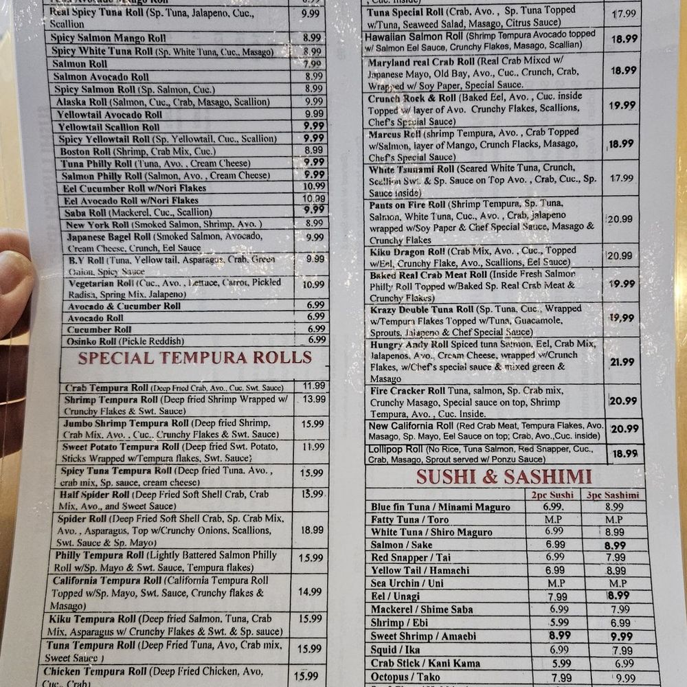 Kiku Sushi - Menu (3/2025). - Sushi Bars Near Me - Baltimore, Maryland