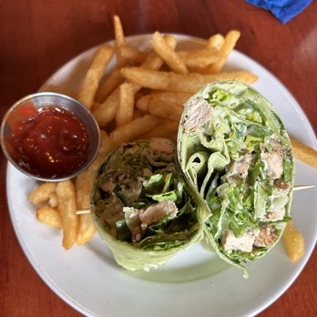 River's End Restaurant - Chicken Caesar salad wrap with fries - Bars Near Me - Bryson City, North Carolina River's End Restaurant - Chicken Caesar salad wrap with fries - Bars Near Me - Bryson City, North Carolina