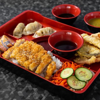 Toyo Sushi - Pork Chop Bento C (Tempura & Dumplings) - Japanese Near Me - Edmonton, Alberta Toyo Sushi - Pork Chop Bento C (Tempura & Dumplings) - Japanese Near Me - Edmonton, Alberta