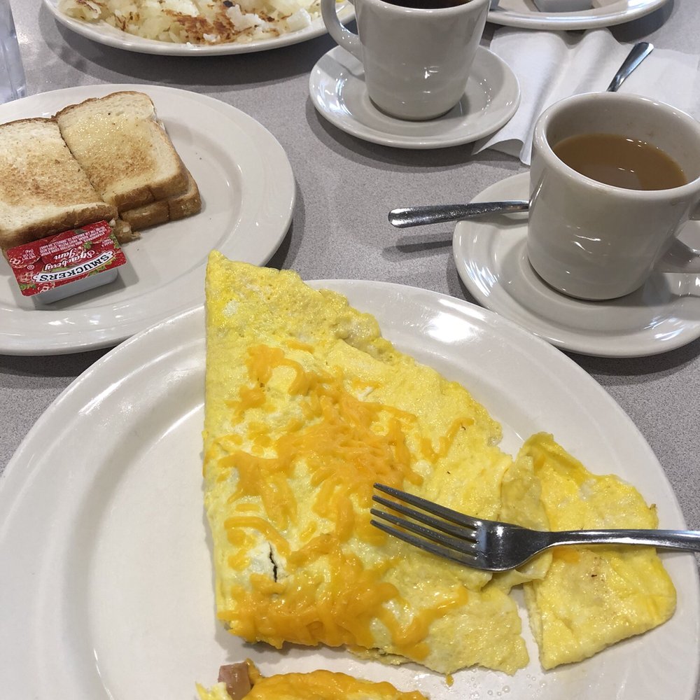 Denver omelette with toast, favorites special with hash browns