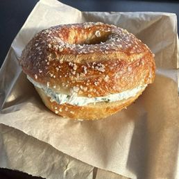 Salt bagel and lemon herb cream cheese.