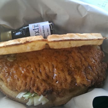 Bruxie - fried chicken & waffle w/slaw & pure maple syrup - Sandwiches Near Me - Orange, California