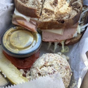 Old German Deli - Bavarian loaf sandwich with a side of potato salad - German Near Me - Big Bear Lake, California Old German Deli - Bavarian loaf sandwich with a side of potato salad - German Near Me - Big Bear Lake, California