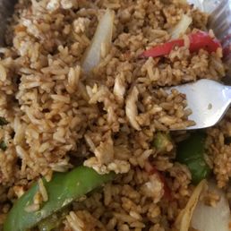 Ordered "chicken" basil fried rice. These two tiny specks of "chicken" were the only chicken pieces we could find. Ordered "chicken" basil fried rice. These two tiny specks of "chicken" were the only chicken pieces we could find.