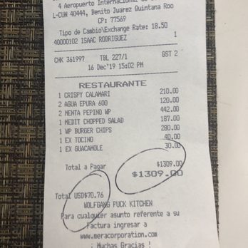 Kitchen Counter & Bar by Wolfgang Puck - Receipt - American Near Me - Cancún, ROO