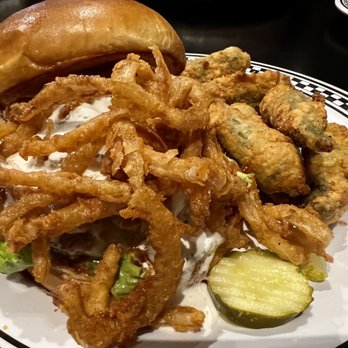 Meat 'n Greet - High West Burger with Fried okra (I'm not worthy!) - Burgers Near Me - Newnan, Georgia