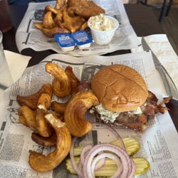Harbor Bar - Fish and chips (top) and bacon blue cheese burger (bottom).
