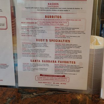 Rudy's - Their menu - Mexican Near Me - Santa Barbara, California