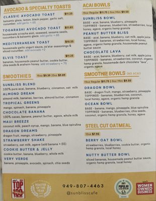 Menu photo 8 Sunbliss Cafe Newport Beach, CA