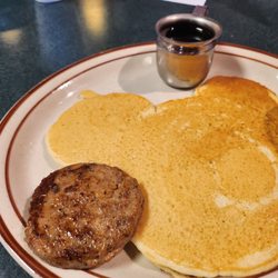 Village Inn Family Restaurant - Mickey mouse pancake with very good sausage patty