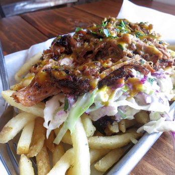 PDX Sliders - "Loaded Burlington Fries": pecan-smoked pork, Carolina mustard BBQ sauce, creamy slaw, truffle salt and parsley. Outstanding! - Burgers Near Me - Portland, Oregon PDX Sliders - "Loaded Burlington Fries": pecan-smoked pork, Carolina mustard BBQ sauce, creamy slaw, truffle salt and parsley. Outstanding! - Burgers Near Me - Portland, Oregon