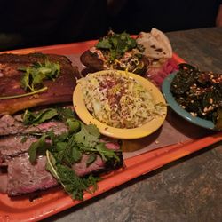 Gene's - 3 meat combo. Brisket, chicken breast and.pork ribs.  Brisket needed more juice.
