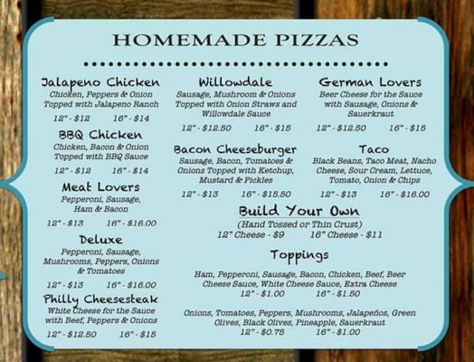 Menu photo 1 Willowdale Tavern Janesville, WI Menu photo 1 Willowdale Tavern Janesville, WI