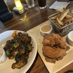 Crispy Brussels Sprouts and Fried Chicken tenders