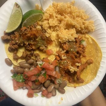 KO Tacos Catering - My plate with Al pastor, asada, rice / beans, both salsas and pico de gallo. Chefs  kiss! - Caterers Near Me
