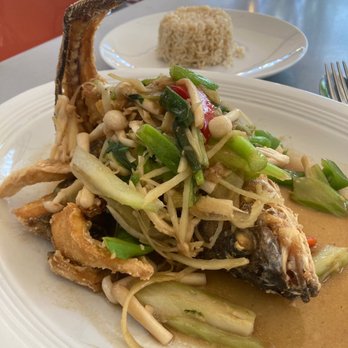 Baan Siam - Fried Branzino in garlic sauce - Thai Near Me - Washington, DC, District of Columbia Baan Siam - Fried Branzino in garlic sauce - Thai Near Me - Washington, DC, District of Columbia