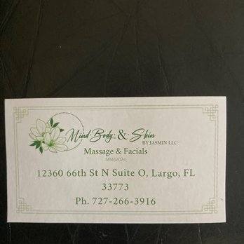 Mind Body & Skin by Jasmin - Jasmin's business card - Massage Near Me - Largo, Florida Mind Body & Skin by Jasmin - Jasmin's business card - Massage Near Me - Largo, Florida