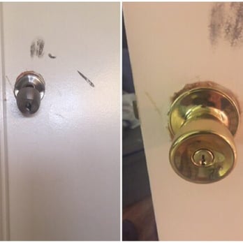 Golden Locksmith - Before (I took a hammer to the doorknob) and After when David fixed it. - Keys & Locksmiths Near Me