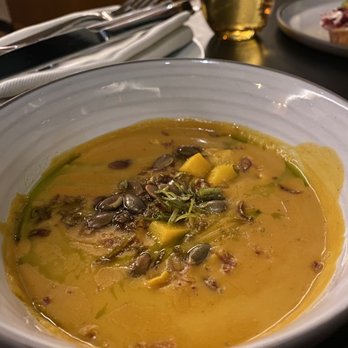 Highlands - Thought this was going to be too simple, but...squash soup was by far the best bite of the night! - New American Near Me - Detroit, Michigan