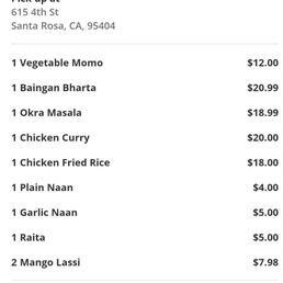 Yelp order receipt