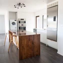 Werk Arts - Solid walnut waterfal countertop for kitchen island