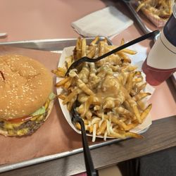 Rocco's Burgers Dogs and Fries - Double cheeseburger, large disco fries & large fountain drink.