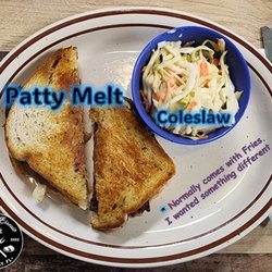 Twisted Biscuit Cafe - My Lunch: Patty Melt (Medium) with Coleslaw instead of Fries.