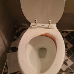 This is the mens bathroom toilet seat. If people coming in and out all day in their bathroom think this is ok to not change out.