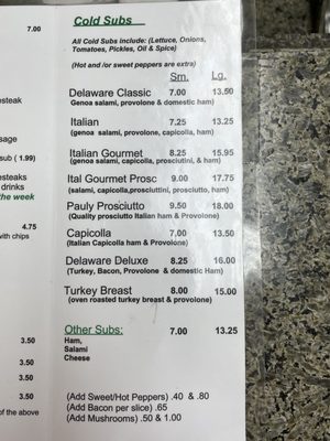 Menu photo 3 Delaware Subs Austin, TX