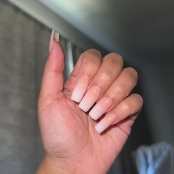 Venice Nail Studio - Nude and white square ombre on medium-long nails   By Kim - Nail Salons Near Me - Citrus Heights, California