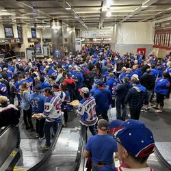LIRR Penn Station - 10/22/2022 Happy Ranger fans heading home with a win against the lightning at the home opener!