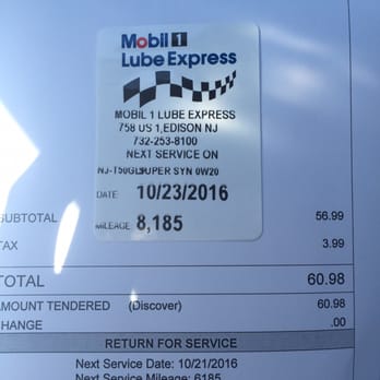 Mobil 1 Lube Express - The documentation of the sticker to paper is confusing... - Oil Change Stations Near Me - Edison, New Jersey Mobil 1 Lube Express - The documentation of the sticker to paper is confusing... - Oil Change Stations Near Me - Edison, New Jersey