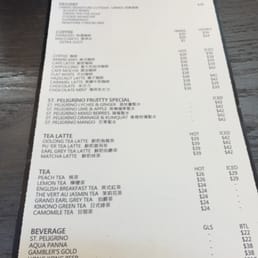 Dessert & drink menu