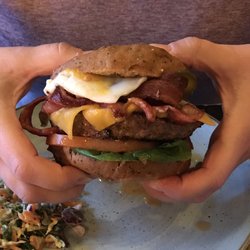 Toro Lounge - Gluten free bacon cheese burger with fried egg