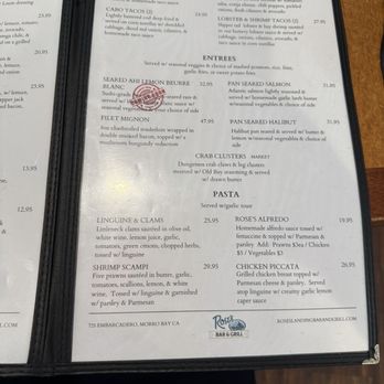 Rose's Bar and Grill - Menu - Seafood Near Me - Morro Bay, California Rose's Bar and Grill - Menu - Seafood Near Me - Morro Bay, California