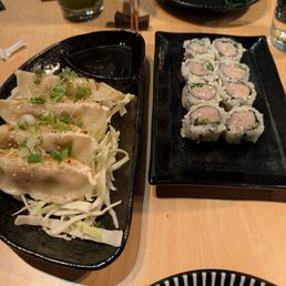 Pot stickers and sushi Pot stickers and sushi