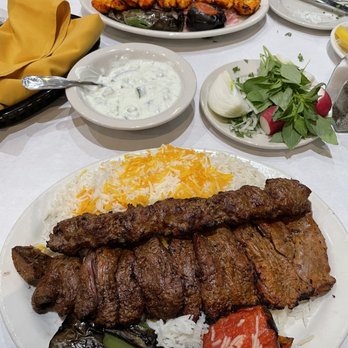 Raffi's Place - The Soltani Kabob, chicken barg kabob with albaloo polo, and mast o khiar - Middle Eastern Near Me - Glendale, California Raffi's Place - The Soltani Kabob, chicken barg kabob with albaloo polo, and mast o khiar - Middle Eastern Near Me - Glendale, California