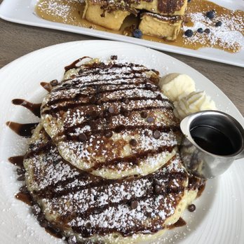 Great Maple - Buttermilk Pancakes (choc chip) + French Toast Logs - New American Near Me - Newport Beach, California Great Maple - Buttermilk Pancakes (choc chip) + French Toast Logs - New American Near Me - Newport Beach, California