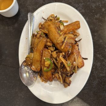Sam Woo Village BBQ - Stir fried Egg plant with minced pork - Chinese Near Me - Van Nuys, California Sam Woo Village BBQ - Stir fried Egg plant with minced pork - Chinese Near Me - Van Nuys, California