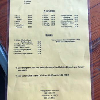 The Village Bakery & Cafe - Menu - Bakeries Near Me - Pendleton, South Carolina The Village Bakery & Cafe - Menu - Bakeries Near Me - Pendleton, South Carolina