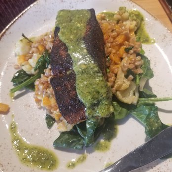 Kitchen Social - Blackened Salmon w/Farro, Squash, Spinach and Cauliflower! - Cocktail Bars Near Me - Beachwood, Ohio Kitchen Social - Blackened Salmon w/Farro, Squash, Spinach and Cauliflower! - Cocktail Bars Near Me - Beachwood, Ohio